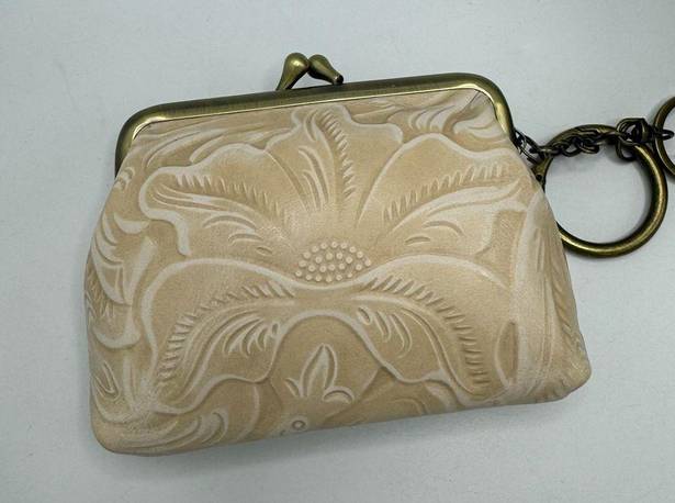 Patricia Nash  Chalk White Embossed Leather Coin Purse Key NEW Kiss lock