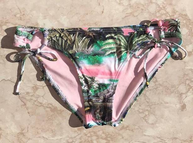 The Bikini Lab Pink and Green Tropical Print  Strappy Swim Bottoms