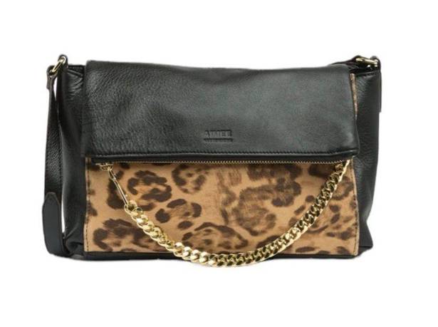 Aimee Kestenberg Leather Crossbody Bag NWT Animal Print Chain Detail