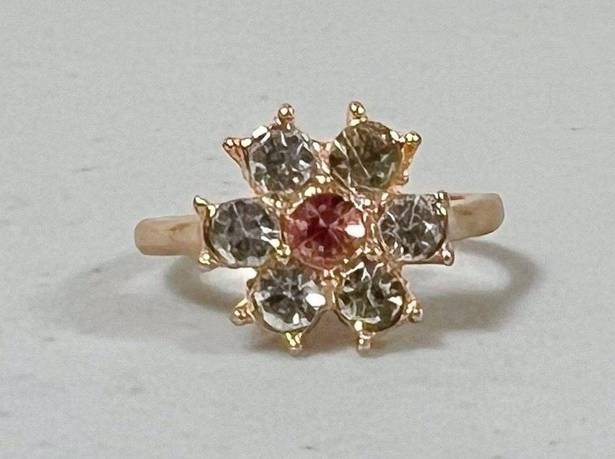 Daisy Gold Pink  Flower Diamond Gemstone Band Ring Jewelry Size 8 🌸✨