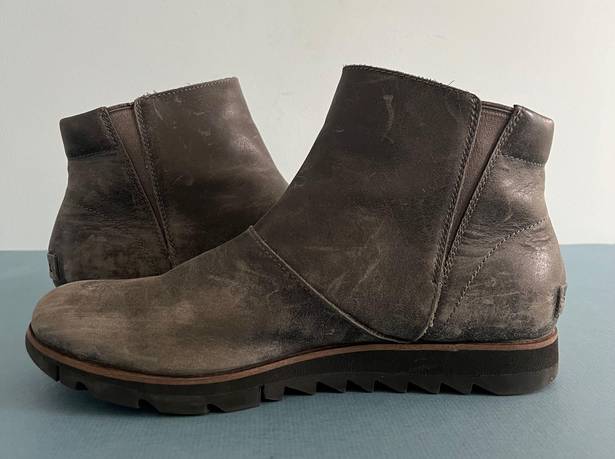 Sorel Harlow Gray Leather Waterproof Zip Ankle Booties