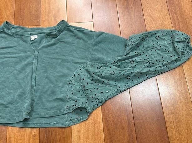 Pilcro  anthropologie Batwing Eyelet oversized Crop Sweatshirt size M