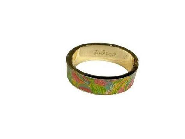 Lilly Pulitzer  Floral Pink Green and Red Bangle Bracelet Preppy Gold Beach