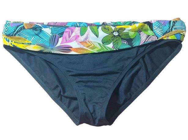 La Blanca NWT  Vintage Y2K Ruched Tropical Waist Black Bikini Bottom Size 12 NEW