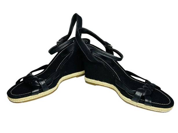 Ann Taylor Black Canvas & Leather Wedge Sandals Women’s Size 8M