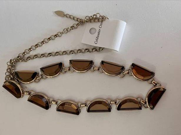 Coldwater Creek Black & Gold Crescent Gem Statement Necklace.