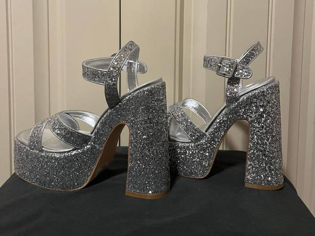 Bamboo Platform Silver Sparkly Heels