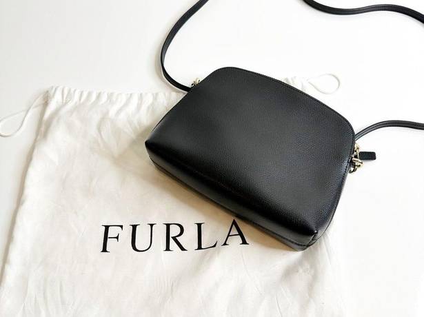 Furla  Boheme Logo Mini Crossbody Bag Black with Bubble Fox Fur Pom-Pom Keychain