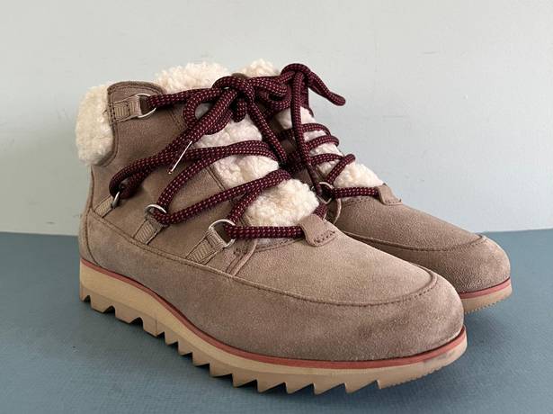 Sorel Harlow Cozy Ancient Fossil Lace Up Waterproof Suede Ankle Booties