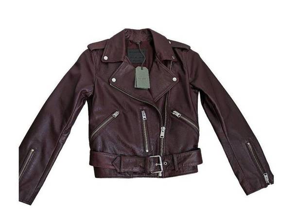 All Saints Balfern Leather Biker Jacket In Deep Berry Size 2 NEW