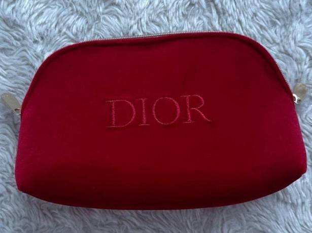 Christian Dior New  Red Velvet Double Zipper Travel Cosmetic Toiletry Evening Bag