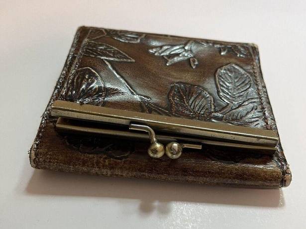 Patricia Nash  Brown Leather Floral Embossed Snap Close Wallet