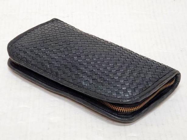 Vera Pelle Designer Italian  Wallet Black Woven Style