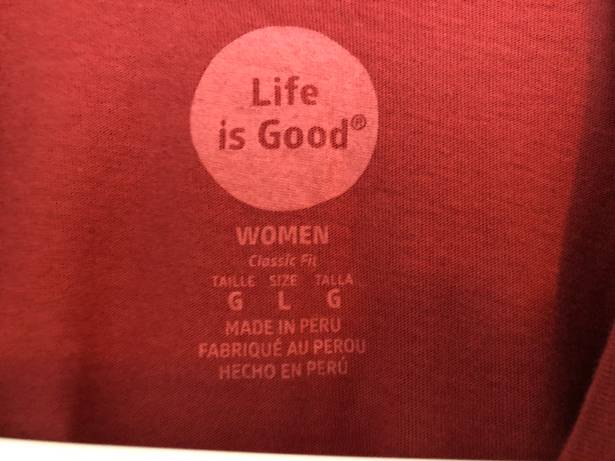 Life is Good “Happy Camper” Long Sleeve Burgundy Tshirt Size L