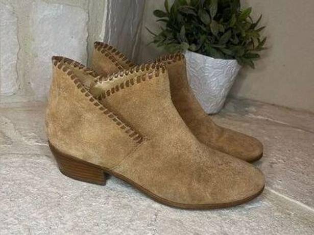 Jack Rogers  Tan Suede Ankle Booties Low Heel Slip On Boots sz 9.5 M