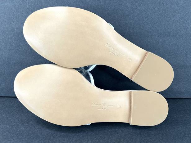 Salvatore Ferragamo  Rhodes Pvc Gancini Logo White Leather Flat Sandals Size US 5