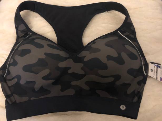 Layer8 NEW Maximum Support Ladies Sports Bra Medium 32c 34b 36a Gray/Navy Camo Print