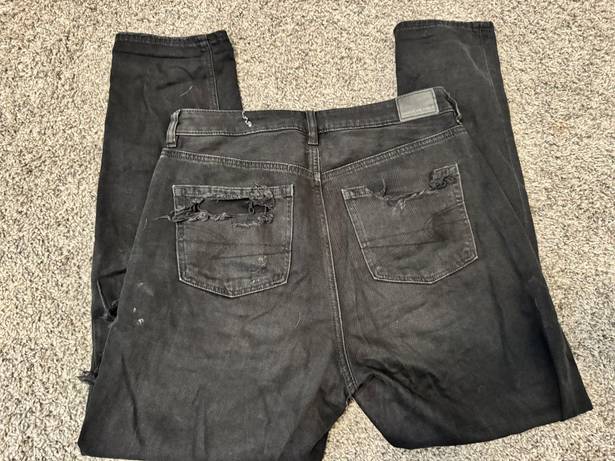 American Eagle black distressed mom jeans