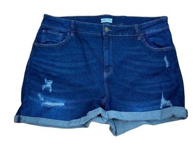 Ava & Viv  Distressed Cuffed Denim Jean Shorts Womens 20W Dark Wash Sthretch