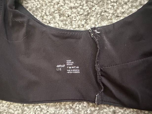 Aerie Scoop Tie Front Bikini Top Black Size Large