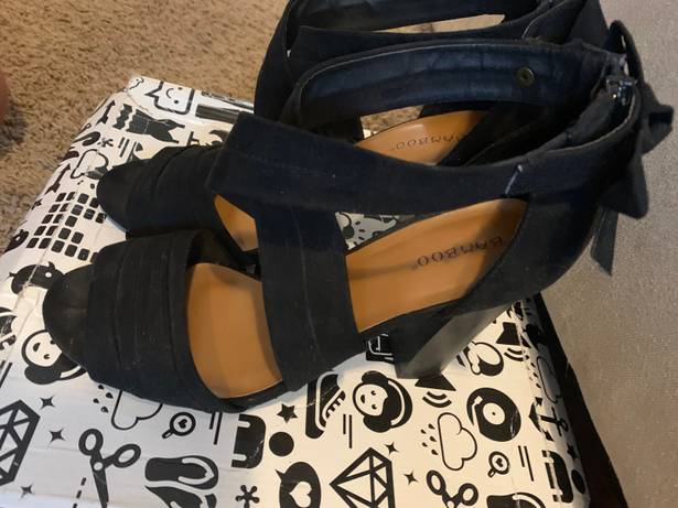 Bamboo Black Suede High Heels With Bows Size 9