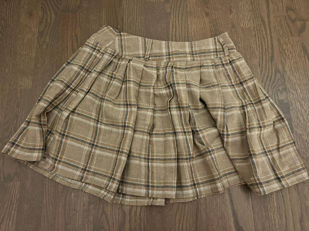 Plaid Pleated Skirt Brown