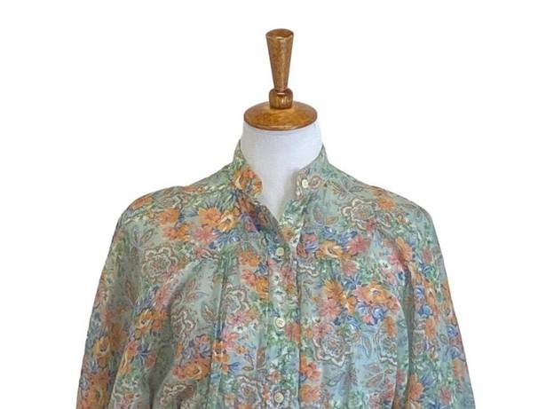 The Row Front Center Peasant Sleeve Blouse Green Size M Floral Vintage Boho Cottage