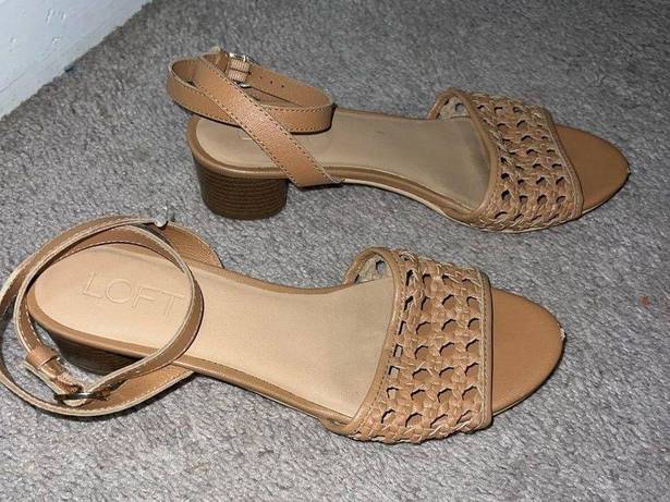 Loft  Woven Leather Ankle Strap Block Heels SIZE 6 tan bohemian beachy chic