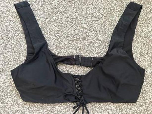 Aerie Scoop Tie Front Bikini Top Black Size Large