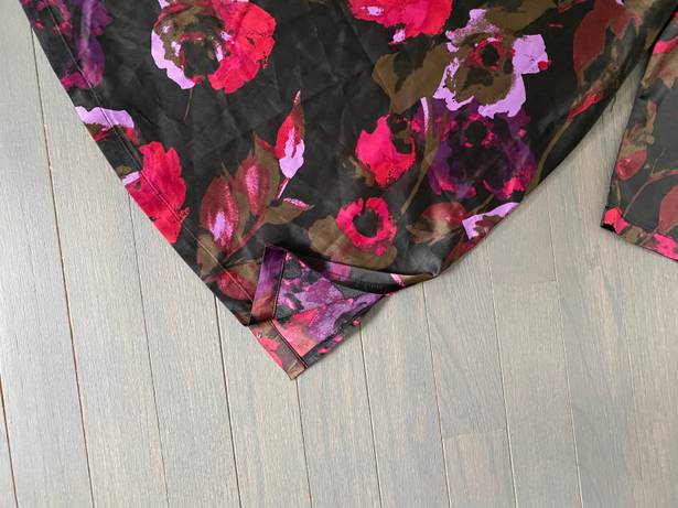 Dennis Basso Dennis By  Womens Size XL Silky Dress Black Pink Floral