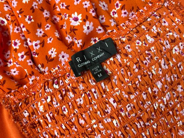 Trixxi Clothing Company Orange Smocked Floral Square Neck Empire Dress sz Medium