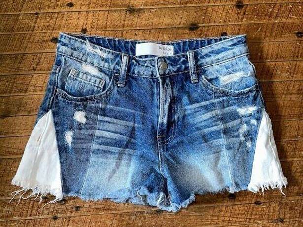 Bridge by GLY  high rise distressed white ruffle 25 denim shorts