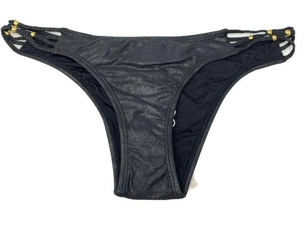 PilyQ NEW  Onyx Black Braided Teeny Bikini Swim Bottoms