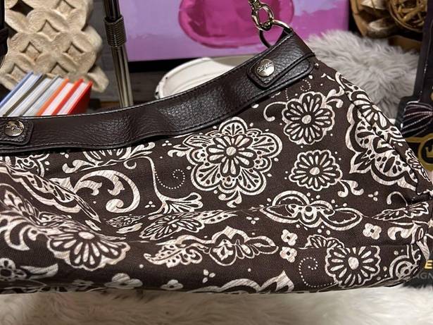 Parisian Thirty-One Handbag Purse Fabric Zipper Closure Medium Brown Floral  Pop