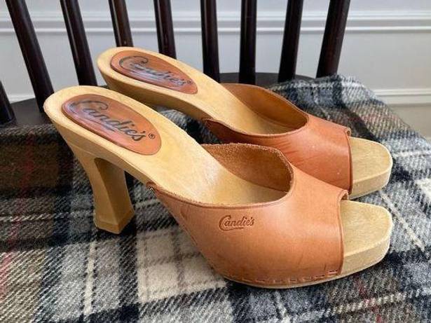 Candie's Vintage 80s Candie’s Candie Heeled Mules Shoes Tan 8