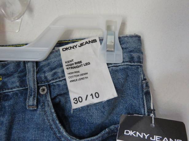 DKNY JEAN KENT HIGH RISE STRAIGHT LEG RAW HEM COTTON ANKLE LENGTH