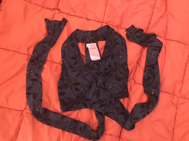 Navy Patterned Tie Crop Shirt Blue