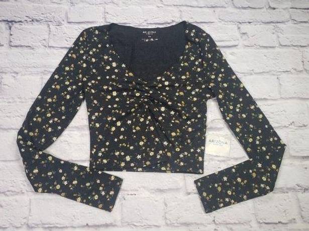 Krass&co Arizona Jean  Jrs Size XS Charcoal Greyyellow Floral Long Sleeve Cropped Top