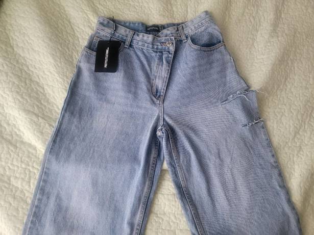 Pretty Little Thing  NEW Light Blue Wash Asymmetric Waistband Baggy Low Rise, Size 4