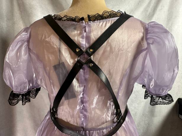 Dolls Kill Widow  Puff Sleeve Organza Babydoll Dress Harness