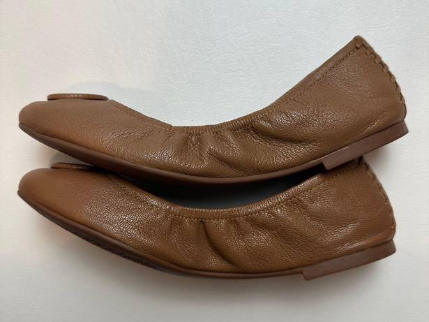 Tory Burch Allie Ballet Flats Elasticized Slip On Travel Brown Leather Womens 8M