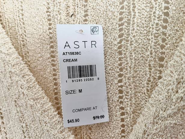 ASTR NWT  Wrap Front Pointelle Sweater In Cream Size Medium Long Sleeve Open Knit