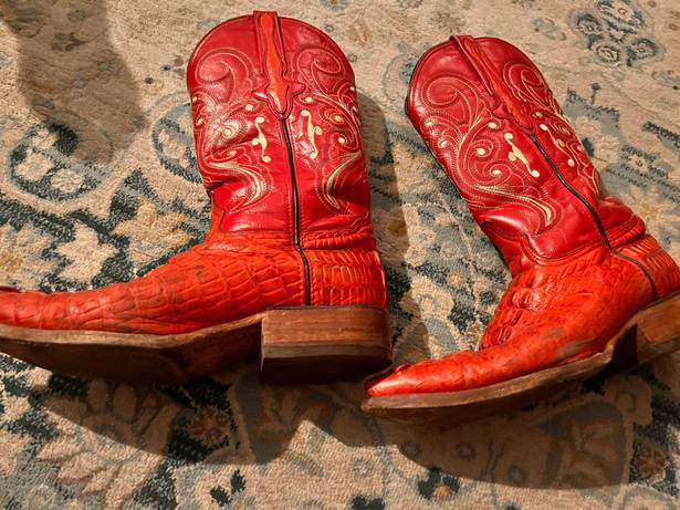 Red Leather Cowgirl Boots Size 7.5