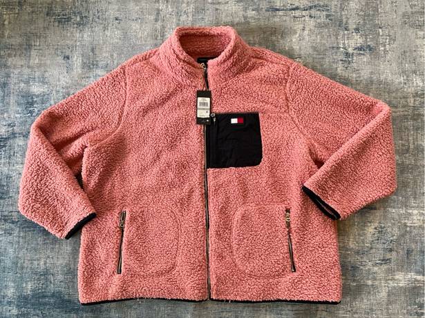 Tommy Hilfiger  Pink Faux Fur Fleece Full Zip Mock Neck Jacket Size 1X