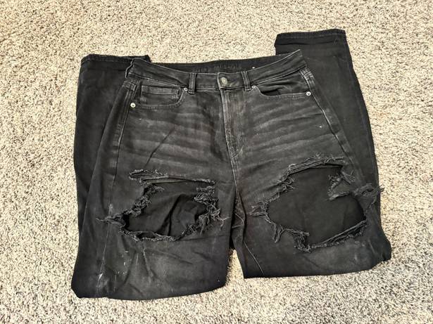 American Eagle black distressed mom jeans