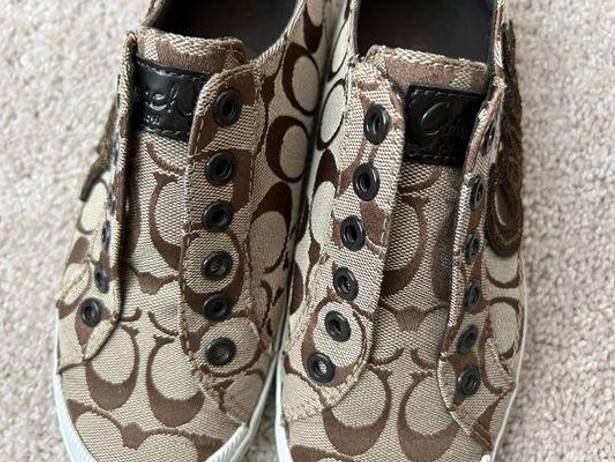 Coach Brown Beige Tan Sneakers Slip Ons