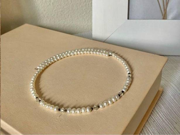 American Vintage Vintage “Dzia” Freshwater Pearl Wire Choker 15” Rhinestone Crystal Minimal White