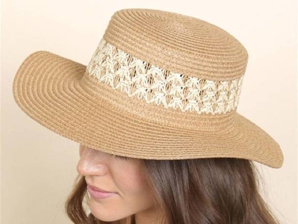 Riah Fashion  Panama Weave Brim Brown Beach Vacation Festival Straw Hat