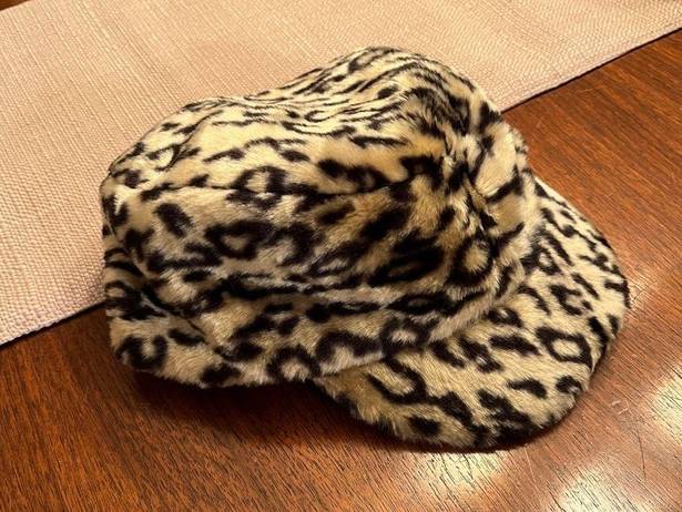 Pacific&Co Women's Leopard Faux Fur Baker Boy Cap San Diego Hat  OS