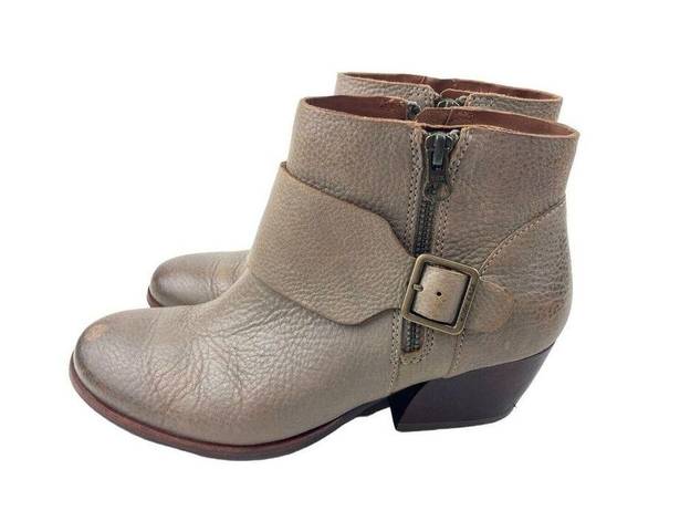 Kork-Ease * Isa Taupe Leather Booties Womens Size 6.5 Moto Buckle Zip Strap Boots